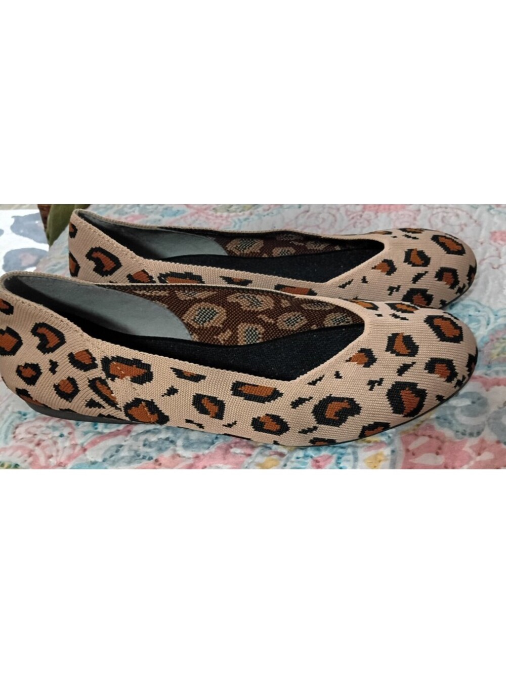 BACIA Recycled Knit Round Toe Ballet Flats Leopard Print Size 8